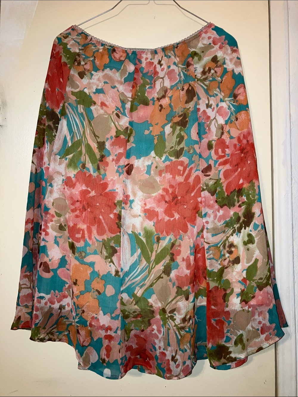 Covington Floral Circle Skirt in Teal, Coral, Pink and Green